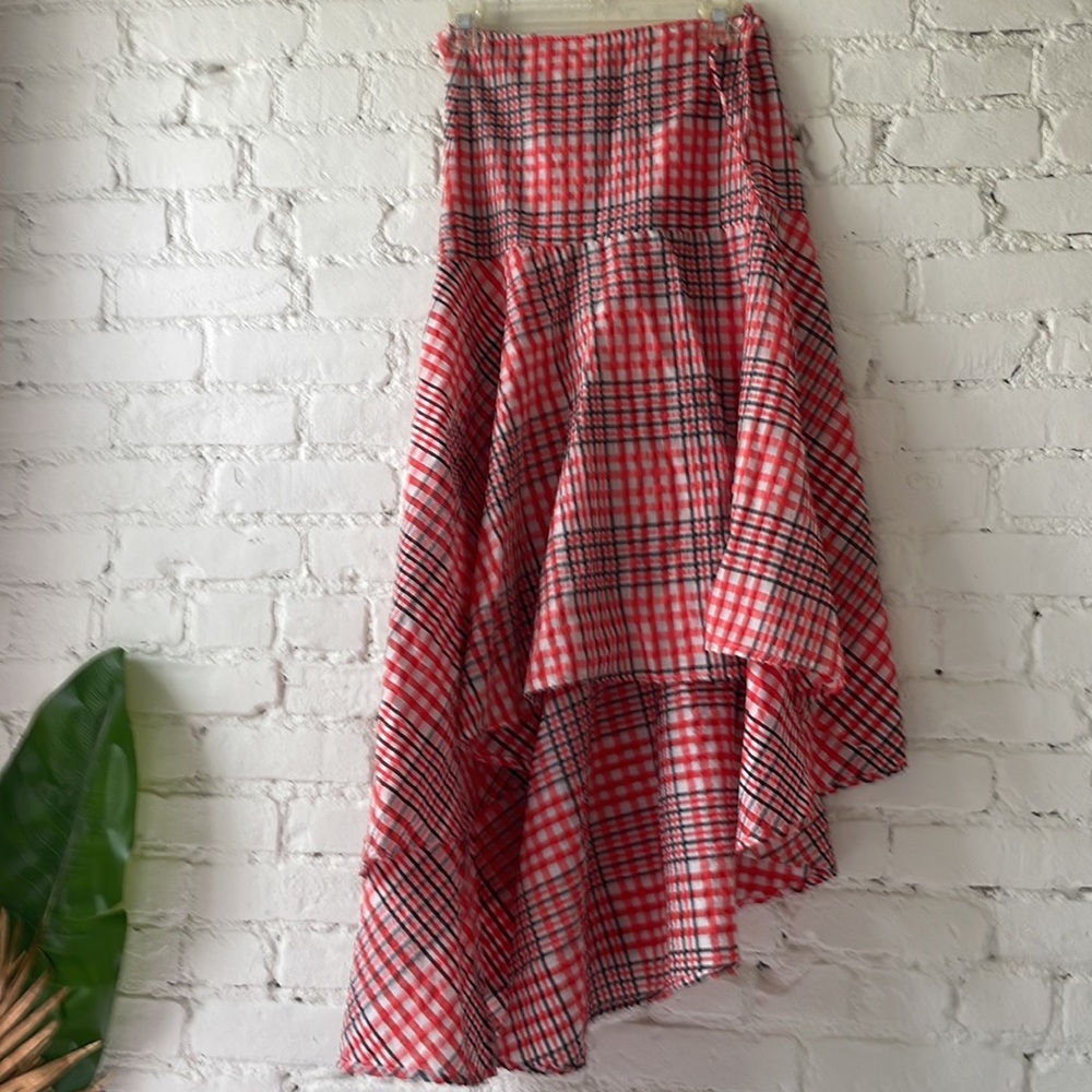Ganni Red and White Plaid Skirt